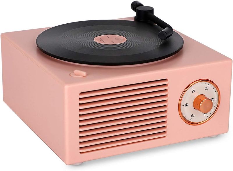 Głośnik Bluetooth w klasycznym stylu w kolorze niebieskim, kreatywny gramofon winylowy, prezent dla dziewcząt, wzmocnienie basów, głośna głośność, czarny głośnik klejowy_voghion.com
