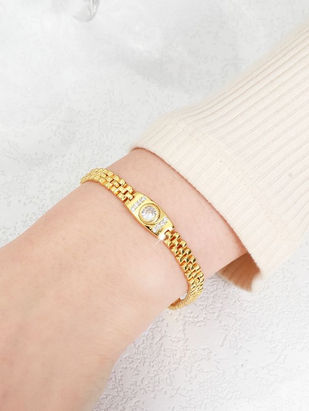 Kubanisches Uhrenarmband, Armreif für Frauen, galvanisiert, schlicht, elegant, leicht, luxuriös, Strass, echtes Gold, dicke Kette_voghion.com