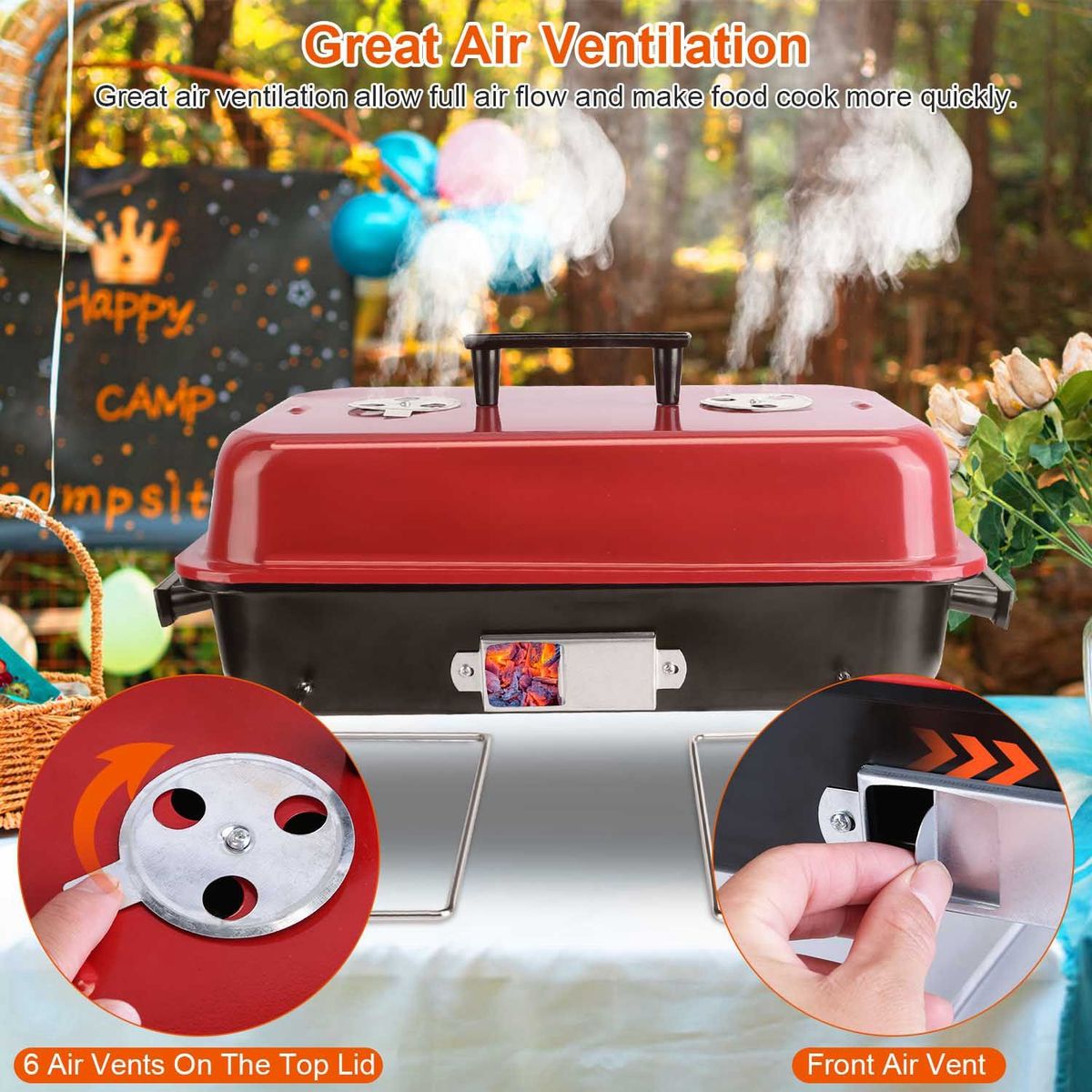 Portable Charcoal Grill Outdoor Tabletop Grill Small Barbecue Smoker Folding BBQ Grill With Lid For Backyard Camping Picnics Beach_voghion.com