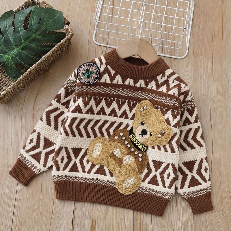 Dziecięcy sweter na jesień i zimę Plus kaszmirowy pogrubiony chłopięcy i dziewczęcy sweter w stylu neutralnym z kreskówek_voghion.com
