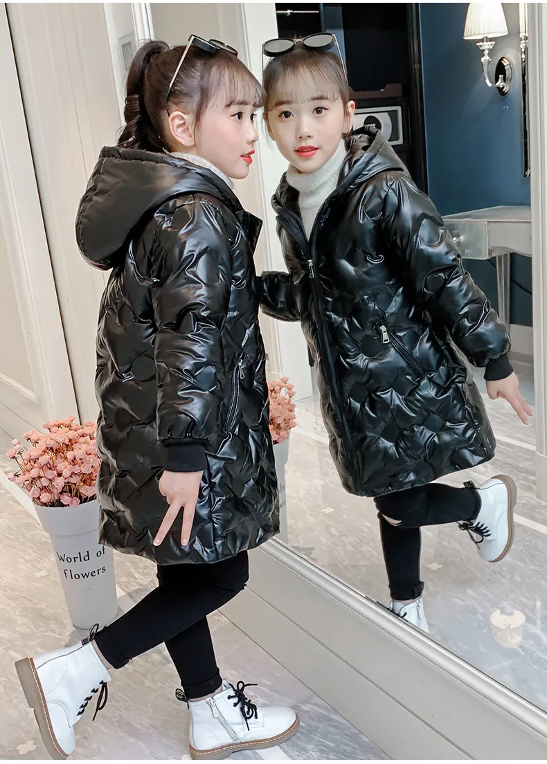 Kid's Clothing Girls cotton coat 2024 new winter thickened stylish small cotton coat children's bright leather wash free down cotton coat_voghion.com