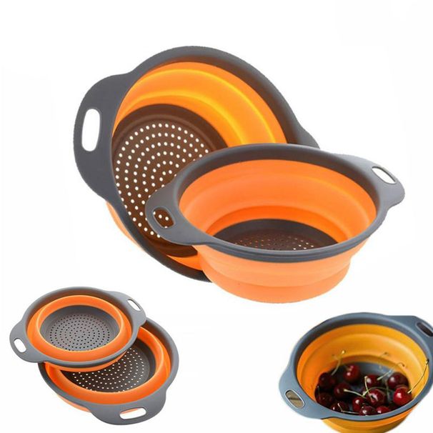 2Set più recenti scolapasta pieghevole in silicone per frutta e verdura, cestello per il lavaggio, scolapasta pieghevole con manico, utensili da cucina_voghion.com