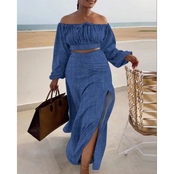 Damenbekleidung Neuer heißer Verkauf One-Shoulder Top Schlitzkleid Zweiteiliger Anzug_voghion.com