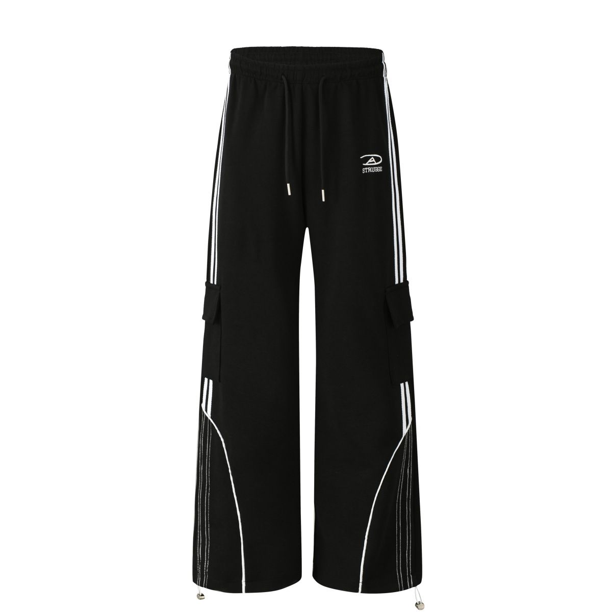 Retro Style Sweatpants For Men & Women - Loose Fit Drop Cuff Wide Leg Casual Pants With Geometric Patterns (Grey, Black)_voghion.com