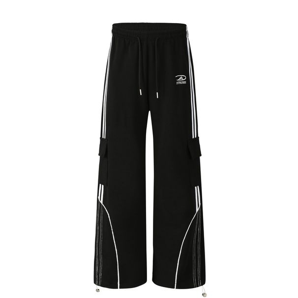 Retro Style Sweatpants For Men & Women - Loose Fit Drop Cuff Wide Leg Casual Pants With Geometric Patterns (Grey, Black)_voghion.com