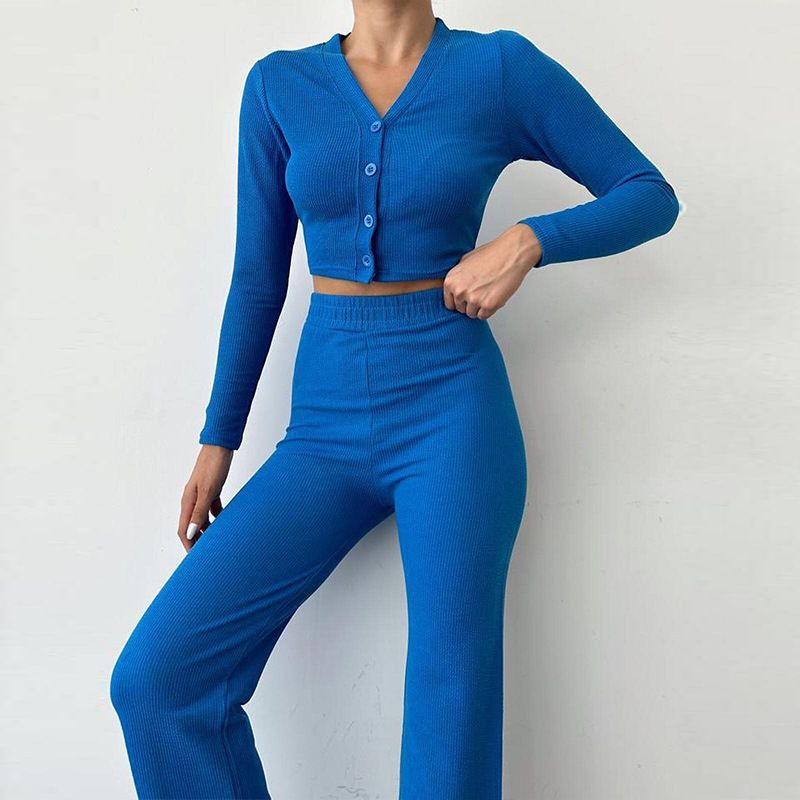 Vêtements pour femmes Printemps Costume décontracté Cardigan moulant à manches longues pour femmes Haut Short confortable Vêtements pour la maison_voghion.com
