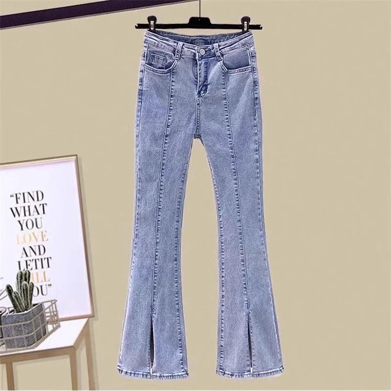 Dreiteiliger Anzug mit leicht dickem und dünnem Design für Damen, Hosenträgerhemd und Schlaghose_voghion.com
