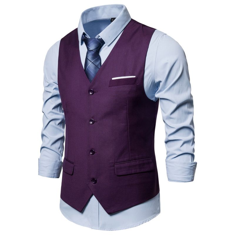 2024 New Style Large Suit Solid Color Casual Business Single breasted Men's Vest_voghion.com