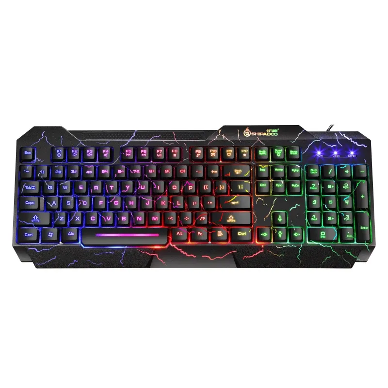 104-key Mechanical Wired Gaming Keyboard With RGB Backlit Color And Mouse Set, Black Crackle Waterproof Computer Keyboard_voghion.com