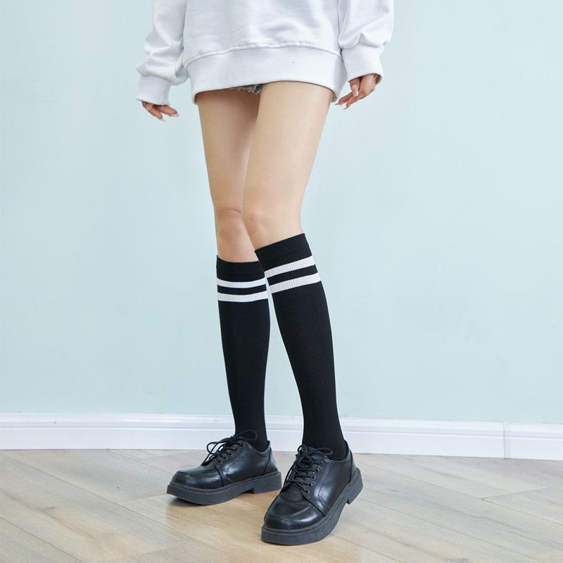 Calzini lunghi da donna, neri, a metà polpaccio, per uniformi JK, sopra il ginocchio, alla moda, per studenti, per primavera e autunno._voghion.com
