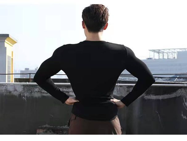 Maglietta sportiva a maniche lunghe da uomo, scollo a V, girocollo, aderente, traspirante, elastica, per allenamento e corsa_voghion.com