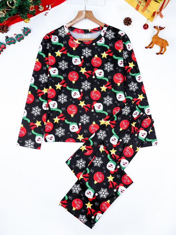 Pigiama a maniche lunghe semplice e comodo per autunno e inverno da donna, taglie forti, abbigliamento da casa natalizio_voghion.com