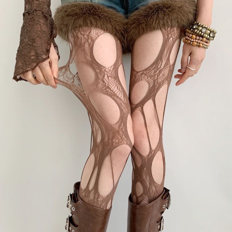 Ripped Personality Hollow Irregular Y2K Hot Girl Pantyhose Subculture Punk Style Fishnet Stockings_voghion.com