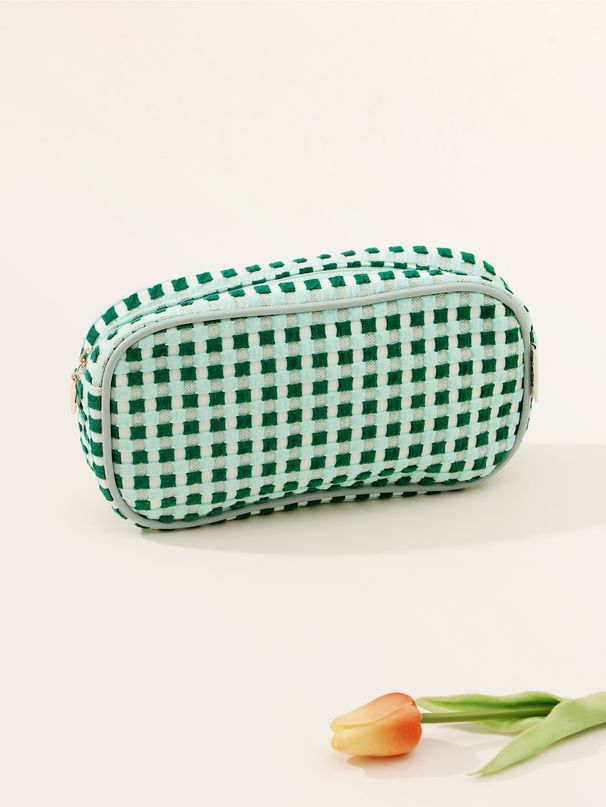 3D geruite muntenbuidel - Grote make-uptas en reisorganizer (stijlvol en draagbaar)_voghion.com