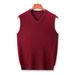 Men's Sleeveless Solid Color Knitted Vest For Middle Aged Men V Neck Thickened Pullover Knitted Vest For Dads_voghion.com