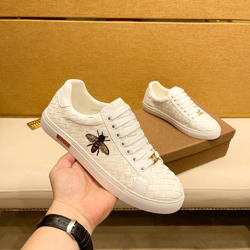 Oberschicht Rindsleder Kleine Herren High-End-Marke Luxus Schwarz Leder Gewebt Casual Board Schuhe Trendy Größe 37_voghion.com
