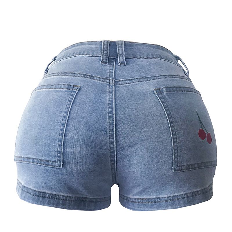 popular embroidered tassel women's high elastic mid-waist denim shorts popular super hot_voghion.com
