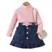 Babykleding Kinderkleding meisjes effen kleur vest shirt met lange mouwen denim open zakplooien Rokpak_voghion.com