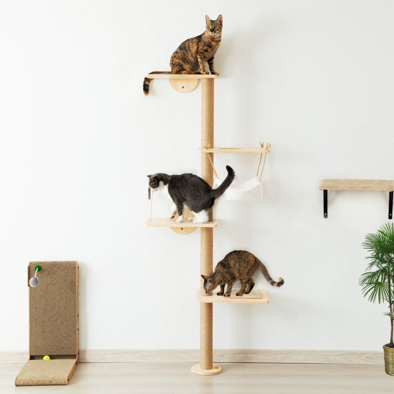 Wall-Mounted Cat Scratching Pad for Small to Large Cat, Indoor Wood Cat Tree with Hammock, Cat Scratcher Perch_voghion.com