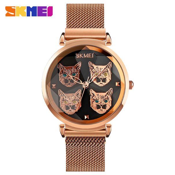 Timeless Beauty Creative Meow Face Cartoon Casual Quartz Watch Women's Mesh Belt 3D Mirror Magnetic Buckle Watch_voghion.com