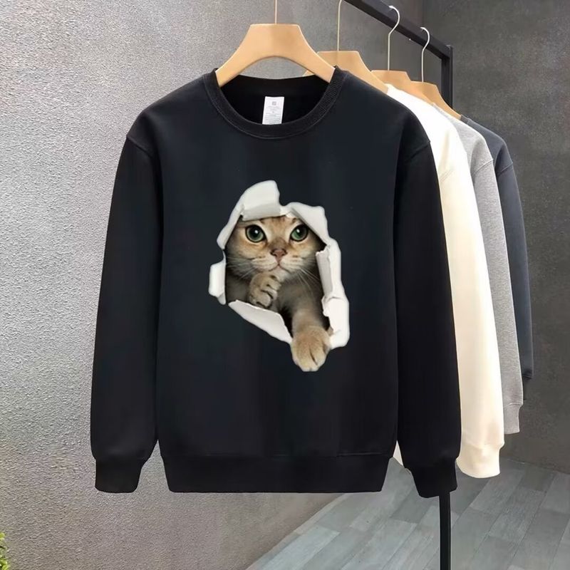 Herrenbekleidung Crewneck Sweat Herren Loose Design Sense Smiley Print Style Retro Instagram Style Modisches Markenoberteil für Frühling und Herbst_voghion.com