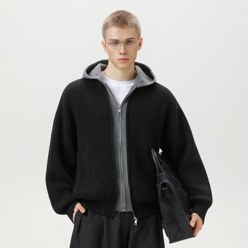 Cardigan con cappuccio in due pezzi, finto cervo, stile pigro, felpa con cappuccio da uomo, nuovo maglione retrò alla moda, giacca in maglia, autunno e inverno_voghion.com