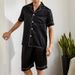 Herren Satin Pyjama Set Nachtwäsche für Herren Sommer Kurzarm Button-Down Hemd & Shorts Pyjama 2-teilig Home Kleidung Kurzer Anzug_voghion.com
