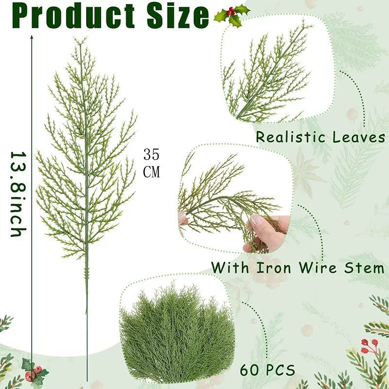 Needle Artificial Green Plant Pine Branch DIY Platycladus Leaf Wreath Santa Claus Flower Arrangement Gift Box Decoration_voghion.com