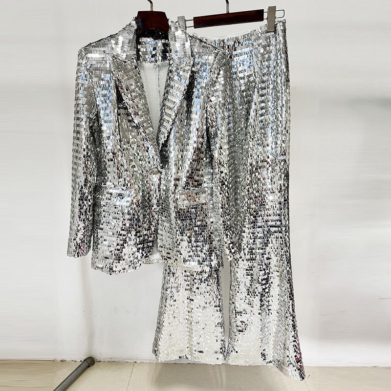 Odressy Women's Fashion Two-Piece Set Shiny Sequins Blazer & Pants Suit Elegant Streetwear Long Sleeve Office Party Outfit_voghion.com