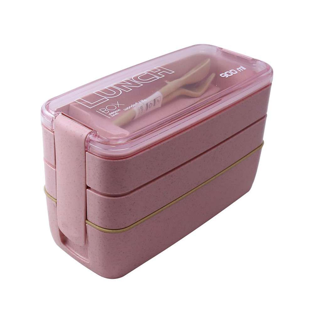 900 ml 3-lagige Bento-Box, umweltfreundliche Lunchbox aus Weizenstroh, mikrowellengeeignet, Neuheit 2019_voghion.com