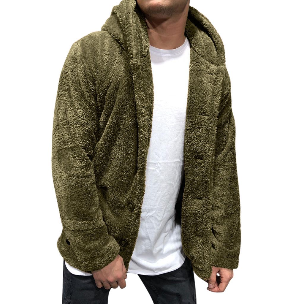 Lässige Fleecejacke mit Kapuze für Herren – warmer Wintermantel zum Knöpfen mit weichem Futter, stylische Streetwear für urbane Mode (Grau, Schwarz, Kaffeebraun, )_voghion.com
