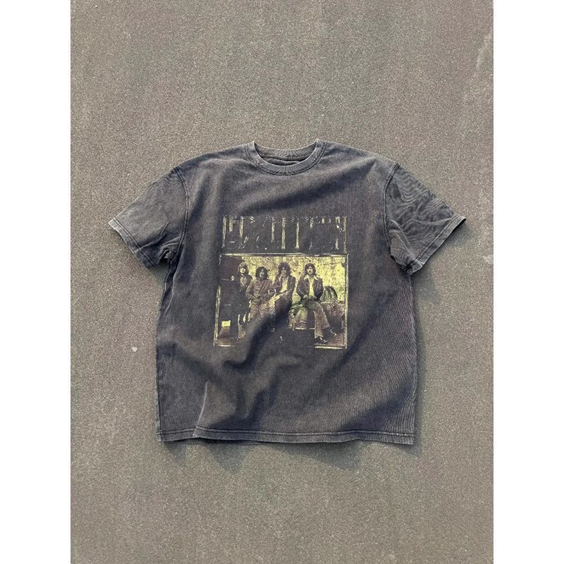 Maglietta a maniche corte lavata Qilipeng per uomo, estiva, di alta qualità, vintage, scollatura piccola_voghion.com