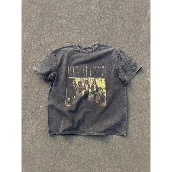 Maglietta a maniche corte lavata Qilipeng per uomo, estiva, di alta qualità, vintage, scollatura piccola_voghion.com