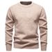 Men's Clothing Warm Fleece-Lined Knit Sweater, Round Neck Long Sleeve Pullover, Soft Wool Blend, Casual Winter Thermal Top (Black, Coffee, Khaki)_voghion.com
