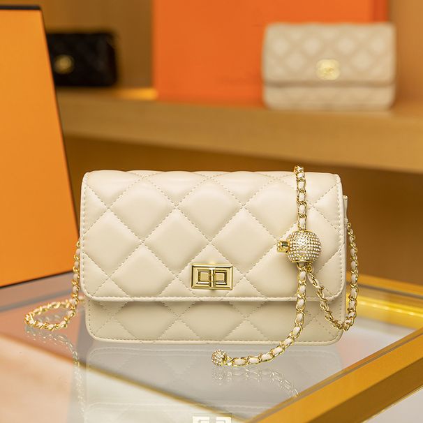 Borsa da nonna elegante con motivo a rombi, piccola, quadrata, alla moda, in stile francese, con perline e catena._voghion.com