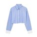 Women's clothing New Women's Striped Contrast Color Shirt Top + Elastic High Waist Shorts Two-piece Set 8BS9697_voghion.com