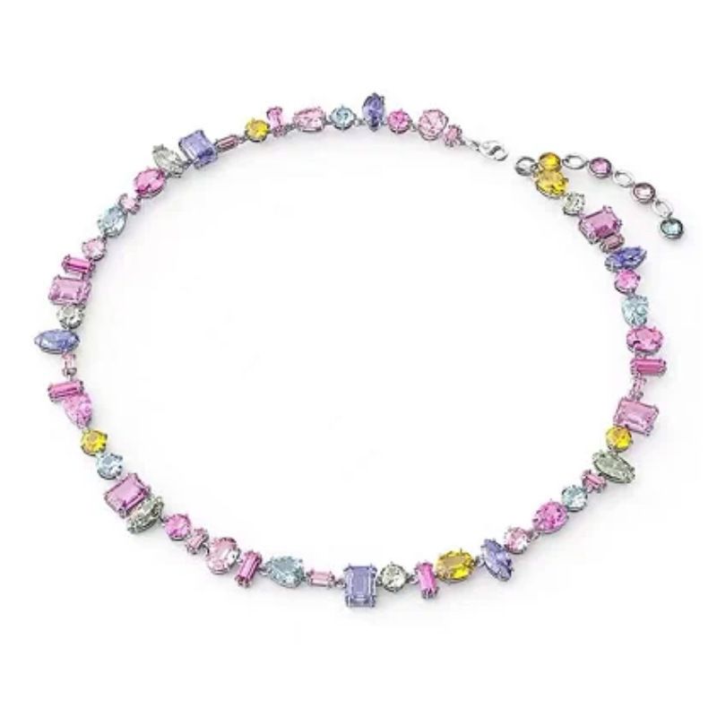 Rainbow Color Streamer Candy κολιέ Female Lock Element Crystal Bone αλυσίδα_voghion.com