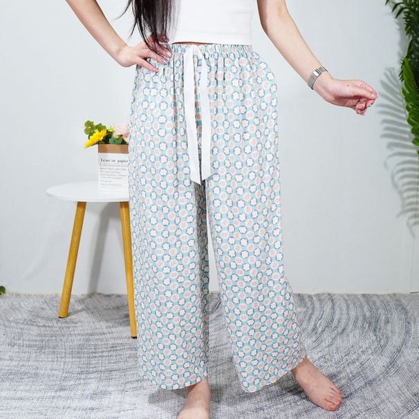 Källfabrik 45 sommar bomull siden pyjamasbyxor nio vida ben byxor kvinnor tunna plusstorlek lösa luftkonditioneringsbyxor strandbyxor_voghion.com