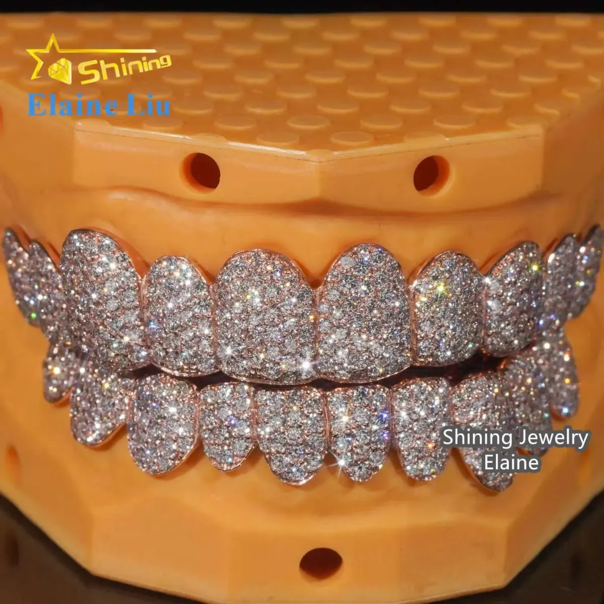 Grillz Hip Hop Iced Out in argento 10k 14k 6 oro vero coltivato in laboratorio HPHT VVS Moissanite naturale_voghion.com