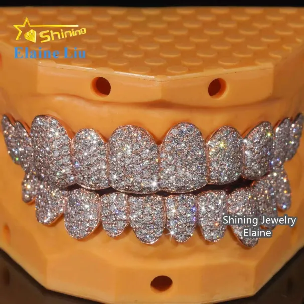 Grillz Hip Hop Iced Out in argento 10k 14k 6 oro vero coltivato in laboratorio HPHT VVS Moissanite naturale_voghion.com