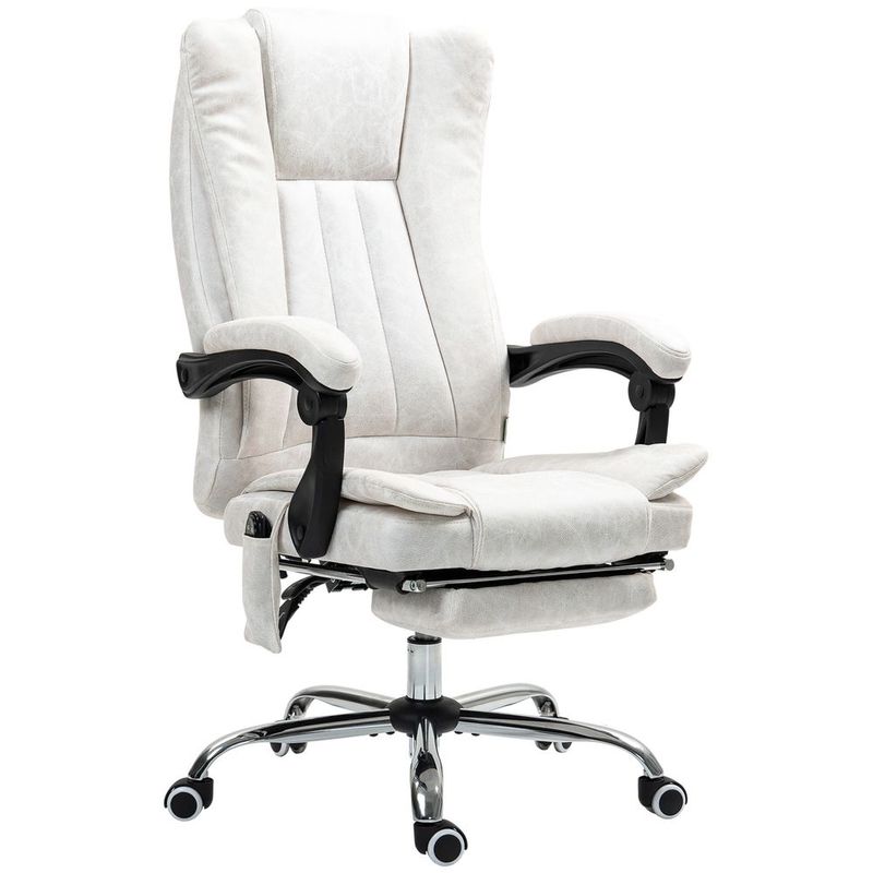 Vinsetto Massage Office Chair With 6 Points And Heat, Reclining Computer Chair With Adjustable Height And Footrest, White_voghion.com