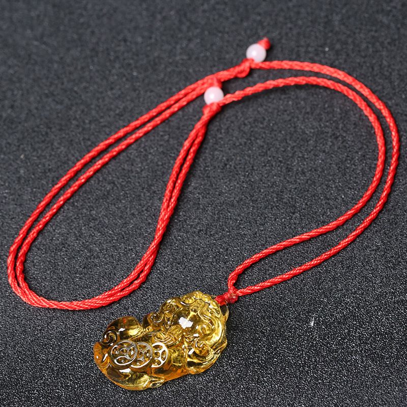 Collana con ciondolo in cristallo naturale Pixiu in ossidiana per uomo e donna, gioielli di coppia_voghion.com