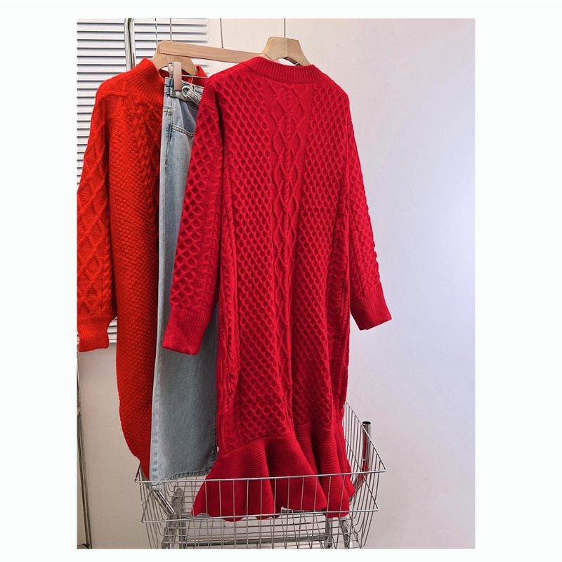 Haare, Geldrot, Neujahrsrot Dreizehn Reihen, Südkorea Dongdaemun, Pullover, Strickoberteil_voghion.com