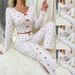 grænseoverskridende varmt sælgende hjemmetøj trykt hjerte V-hals langærmet pyjamas til kvinder kan bæres udenfor lange bukser todelt jakkesæt_voghion.com