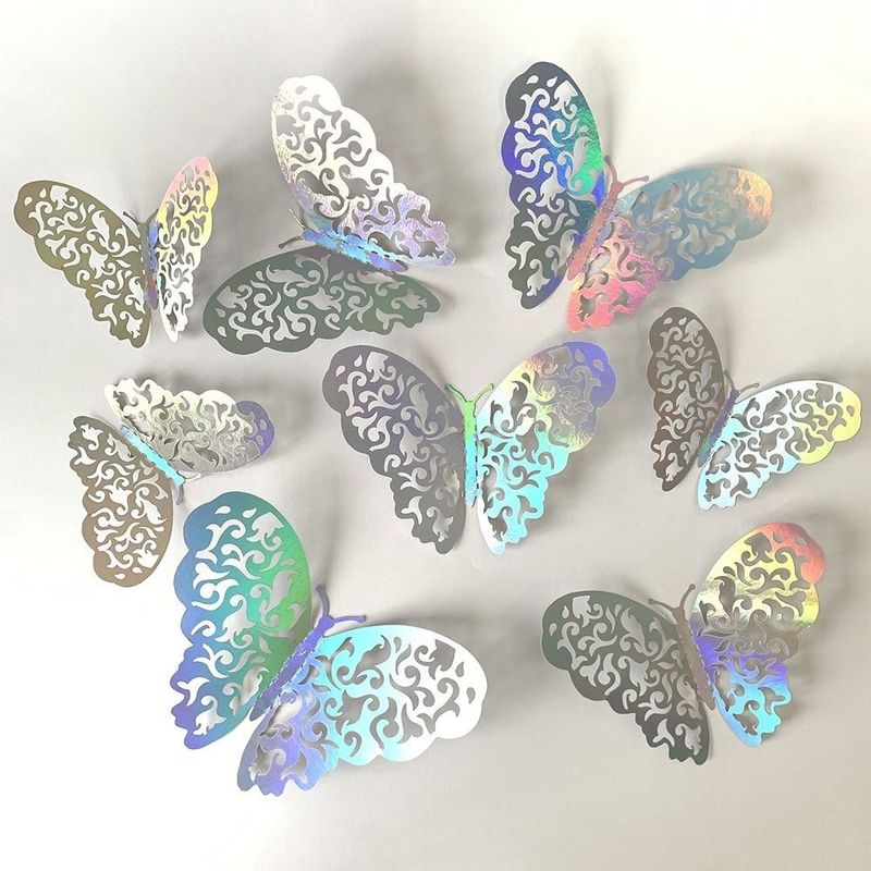 New 3D Stereoscopic Colorful Stickers For Living Room Wall Wedding Party Background Decoration Hollow Paper Butterfly_voghion.com