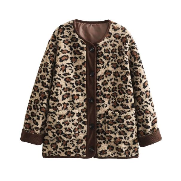 Women's Clothing women's autumn and winter loose round neck leopard print lamb wool warm long sleeved jacket female_voghion.com