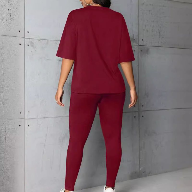 Fashionable and versatile letter print casual loose short-sleeved leggings suit spring and summer style_voghion.com