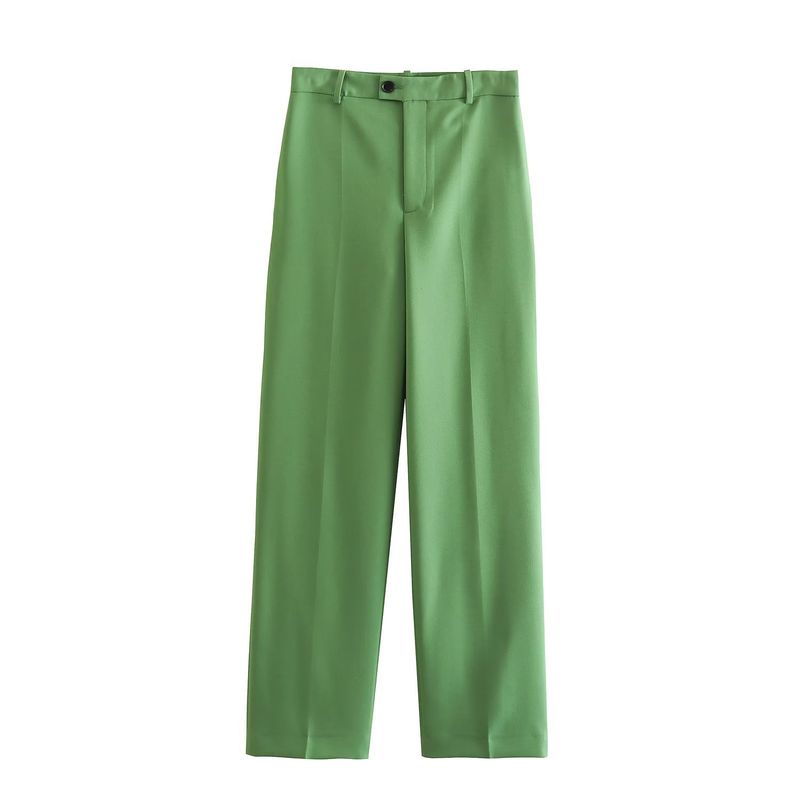 Damenbekleidung Damenanzug-Set aus Einknopf-Blazer und hoch taillierter Hose mit weitem Bein – Elegante Bürokleidung, Polyester-Stretch, XS/S/M/L_voghion.com