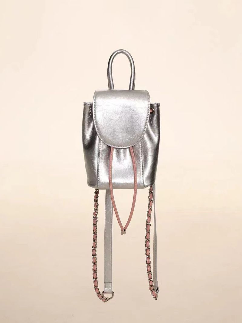 2024 Nuova borsa a catena in argento per studentessa universitaria, mini zaino piccolo con coulisse_voghion.com