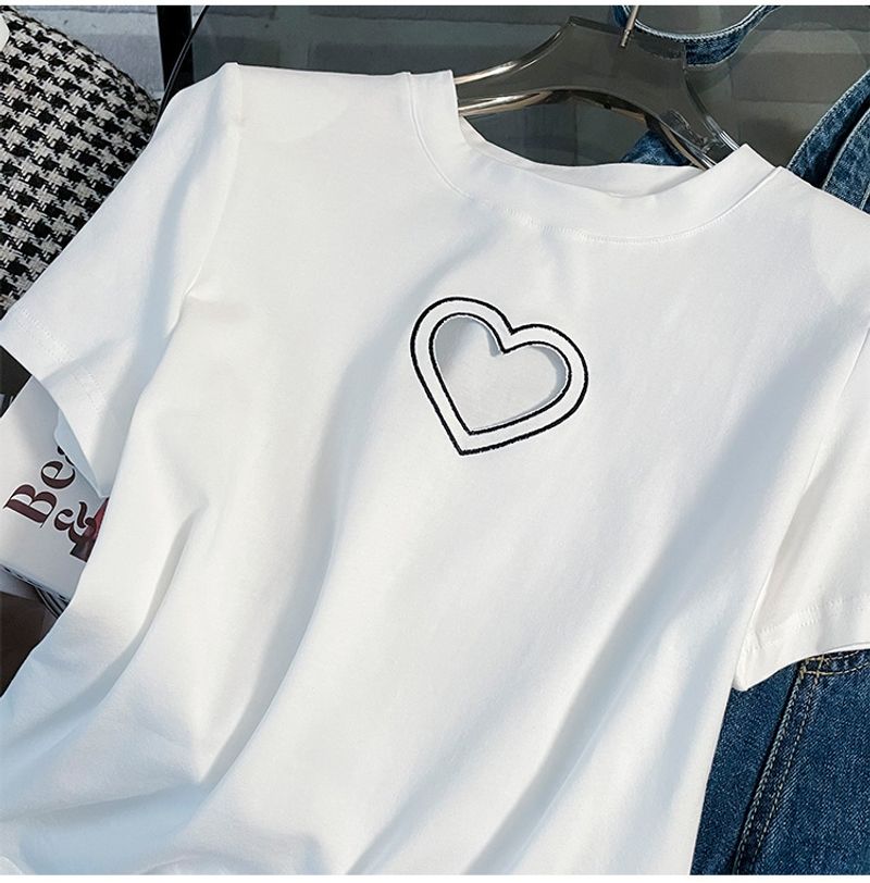 Abbigliamento estivo da donna, maglietta a forma di cuore cavo, anti-età, tuta in denim irregolare e casual, due pezzi, alla moda_voghion.com